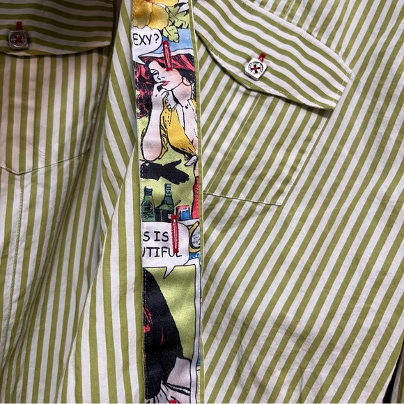 Jared Lang Green Striped Blouse Size Large - Picture 4 of 11